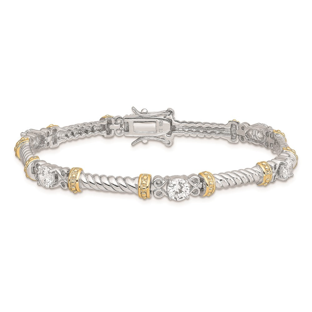 Sterling Silver Rhodium-plated and Vermeil CZ Bracelet 7 inches