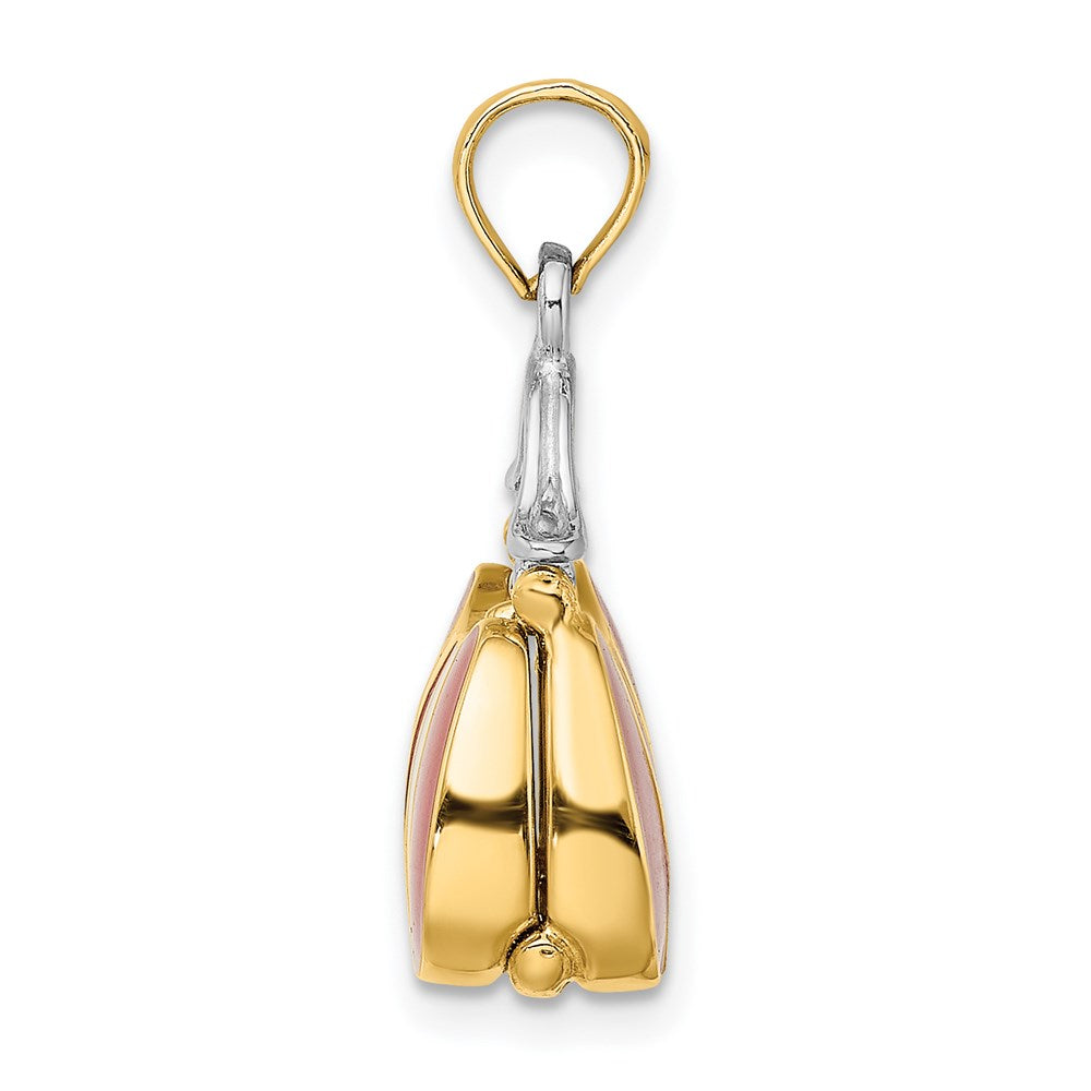 14K & Rhodium 3-D Red Enameled Handbag Opens Charm