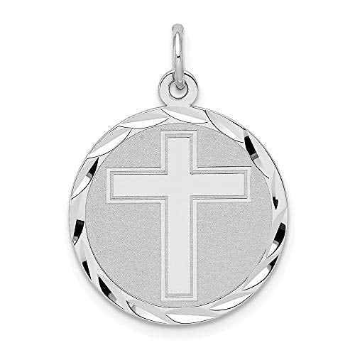 Sterling Silver Rhodium-plated Cross Disc Charm