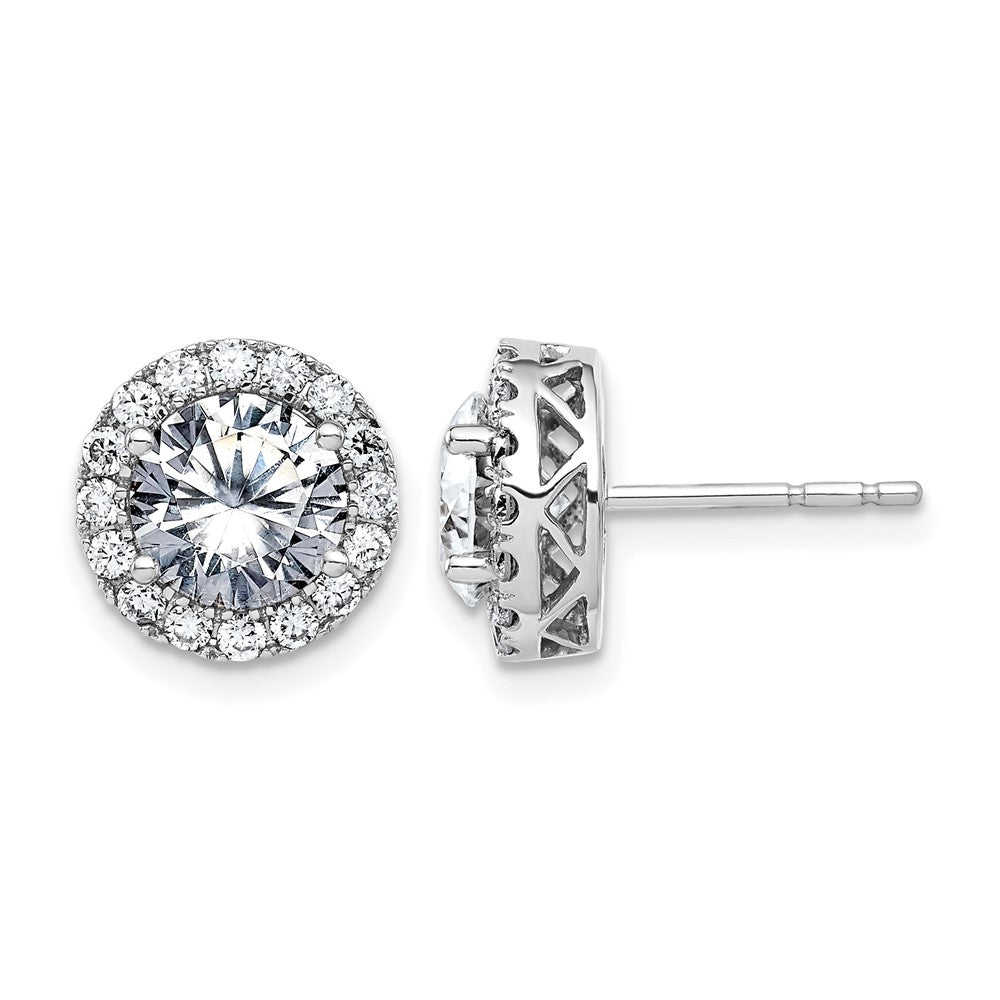 14K White Gold Round Halo G-H-I True Light Moissanite Earrings