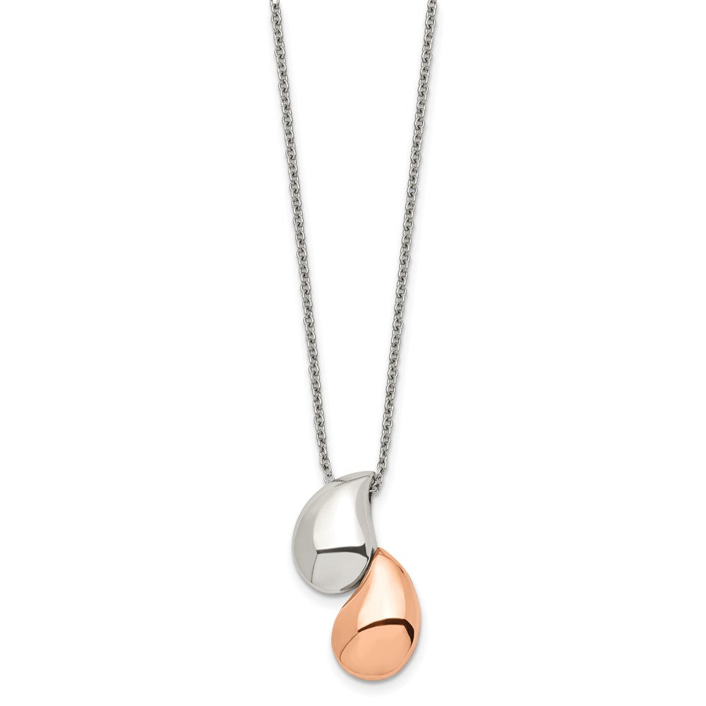 Stainless Steel Polished Rose IP-plated Teardrops 18in Necklace