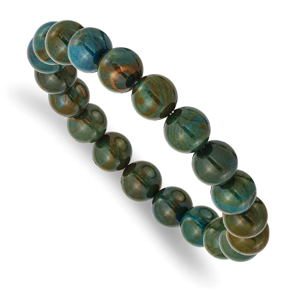 Green Eye Agate Beaded Stretch Bracelet 6.5 inches