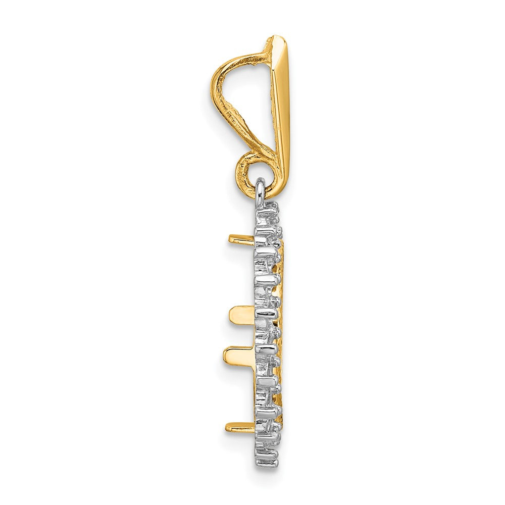 Wideband Distinguished Coin Jewelry 14k Two-tone Polished and Diamond-cut Diamond Circle 13.0mm Prong Coin Bezel Pendant Mounting