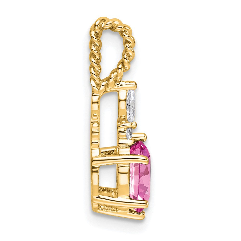 14K Polish Diamond & Lab Created Pink Sapphire Twisted Chain Slide