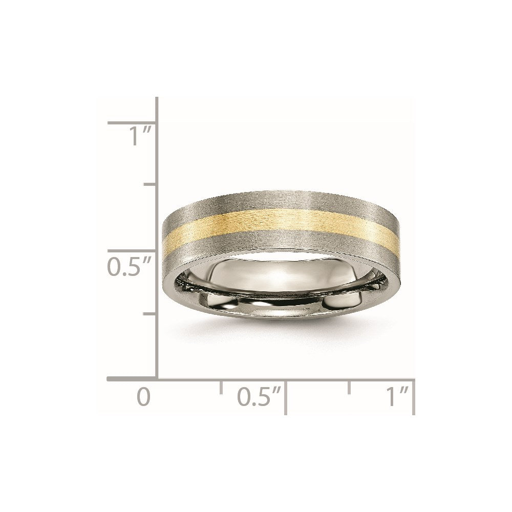 Titanium Brushed w/14k Yellow Inlay 6mm Flat Band Size - 8