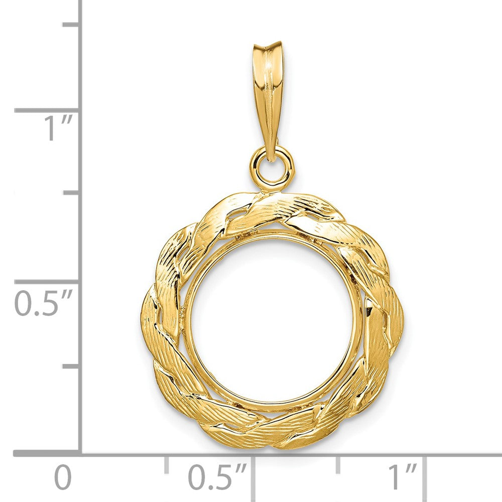 Wideband Distinguished Coin Jewelry 14k Polished and Textured Braided 13.0mm Prong Coin Bezel Pendant