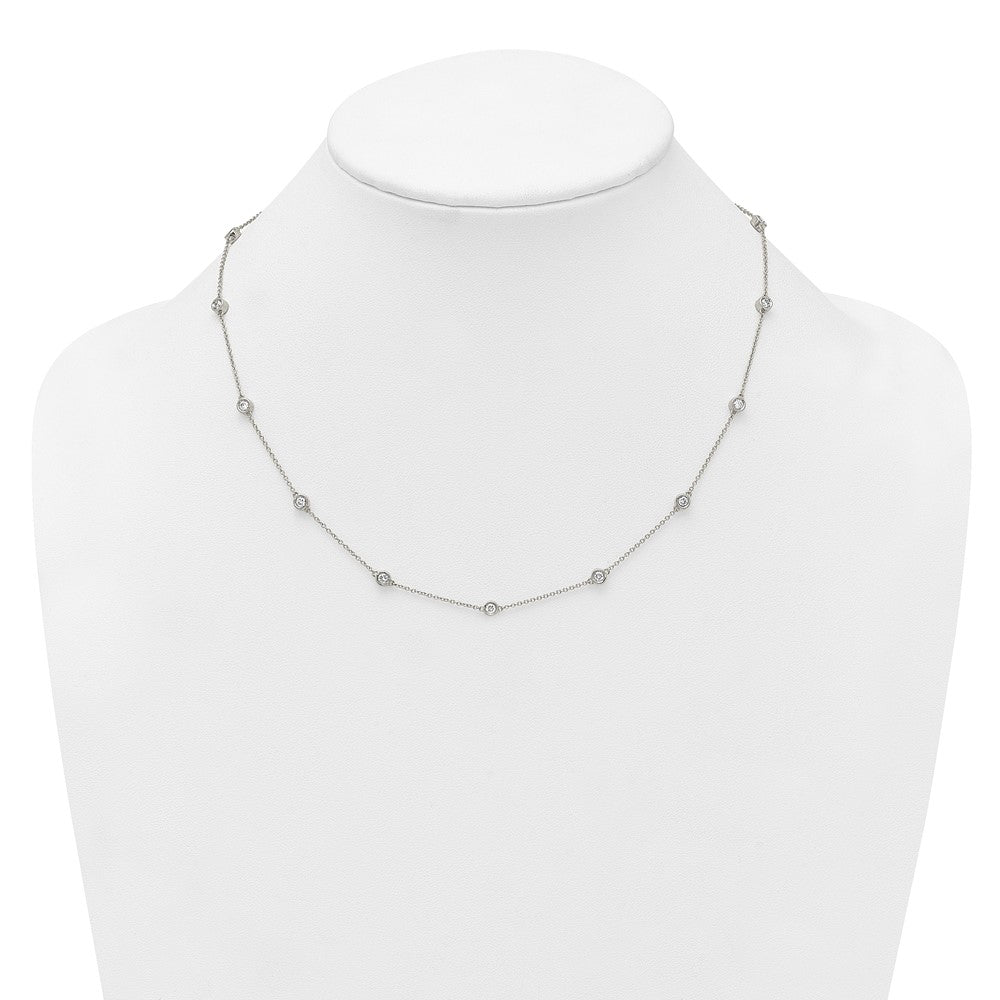 14k White Gold Complete 7/8 carat Bezel-set Diamond and Cable Chain 15-Station 18 inch Necklace