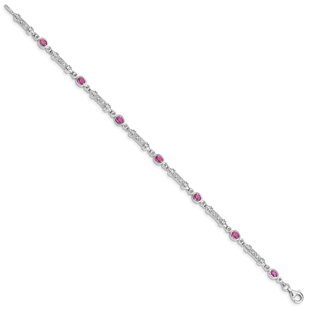 Sterling Silver Rhodium-plated Pink Tourmaline and Diamond Bracelet 7 inches