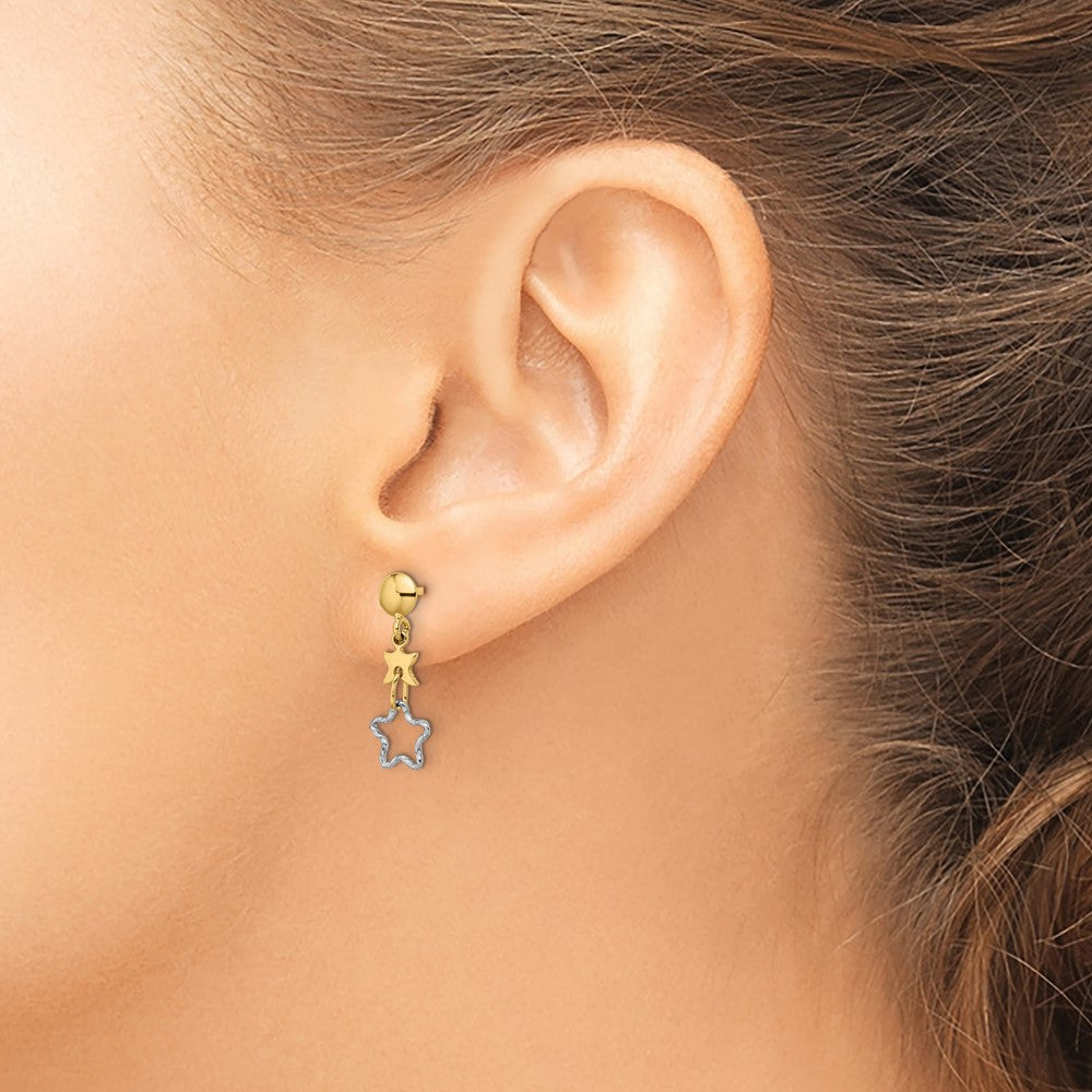14K Two-tone Polished Dangle Star Earrings