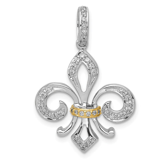 14k Two Tone 1/5 carat Lab Grown Diamond VS/SI+ G+ Fleur De Lis Pendant