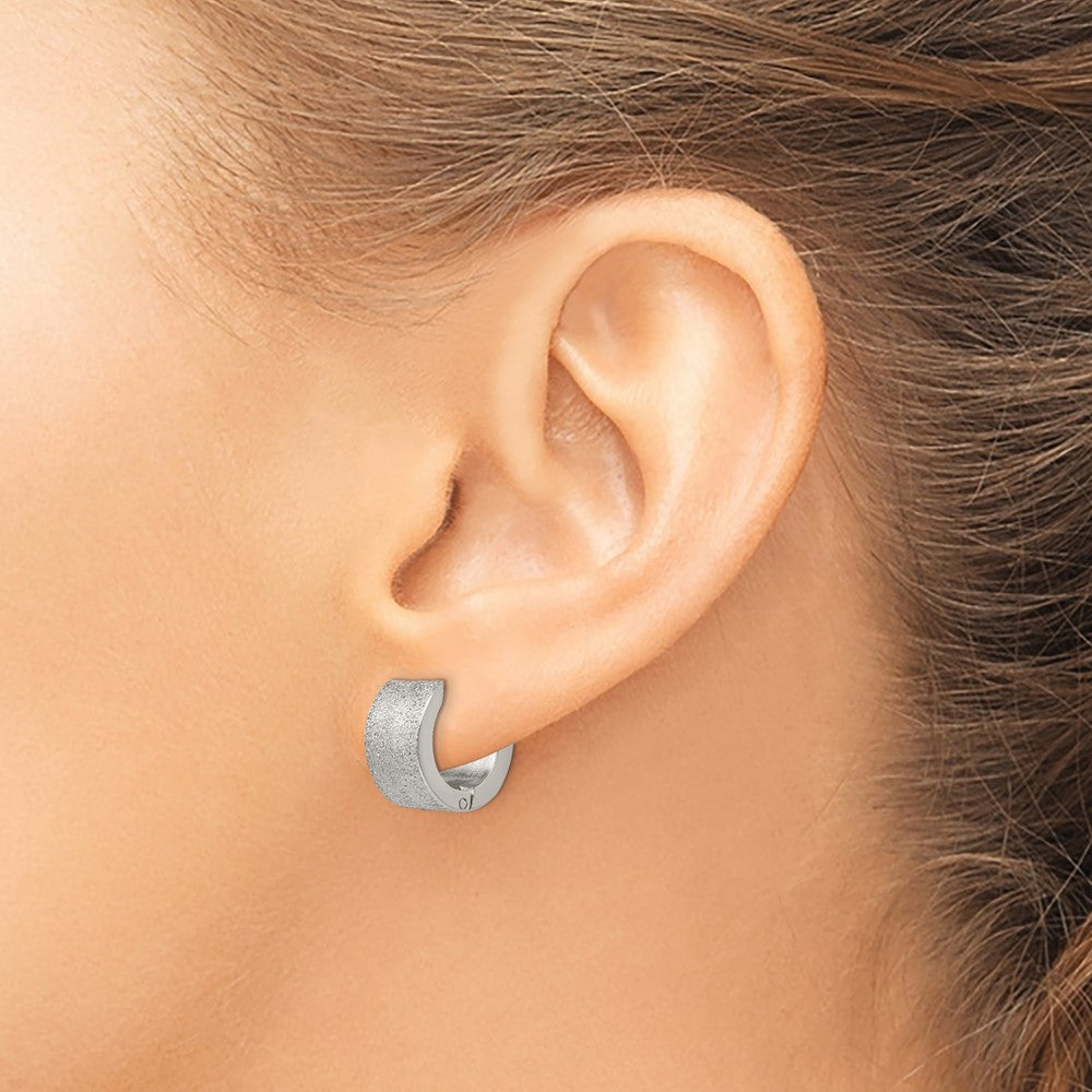 Stainless Steel Polished and Sandblasted 7mm Hinged Hoop Earrings