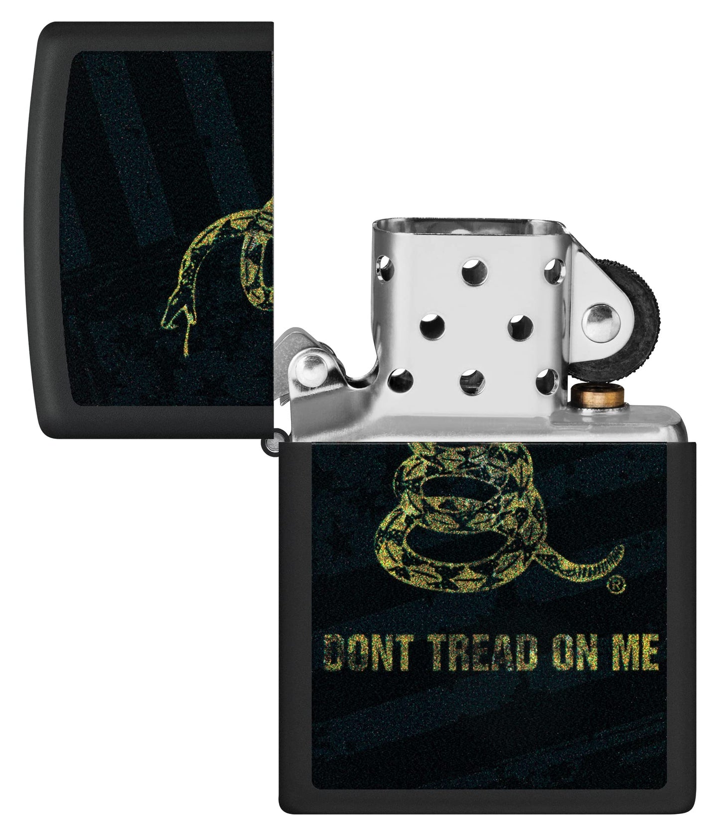 Zippo Don't Tread On Me Snake and Flag Black Matte Pocket Lighter