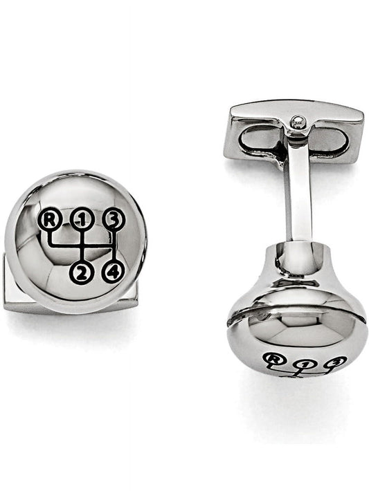 Stainless Steel Polished Stick Shift Design Enameled Cuff Links