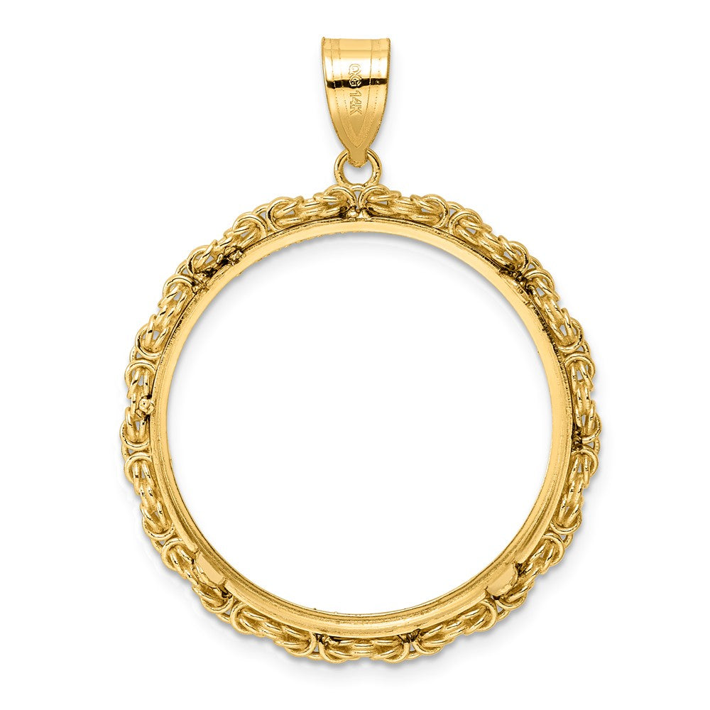 14k Diamond Cut Byzantine Link with 27.0mm Prong Coin Bezel Pendant
