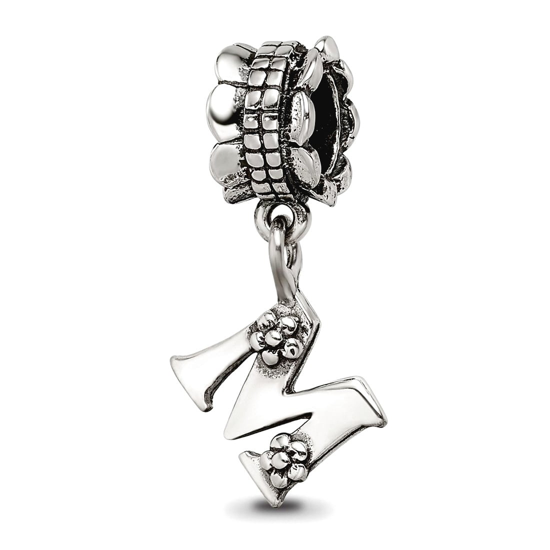 925 Sterling Silver Polished Artisan Oxidized Reflections Letter Name Personalized Monogram Initial M Dangle Bead Charm