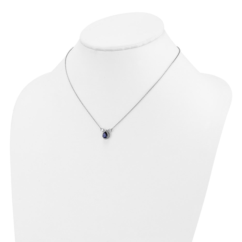 14k White Gold 1/2 carat Lab Grown Diamond VS/SI+ G+ and Created Sapphire Three Stone 16 inch Necklace