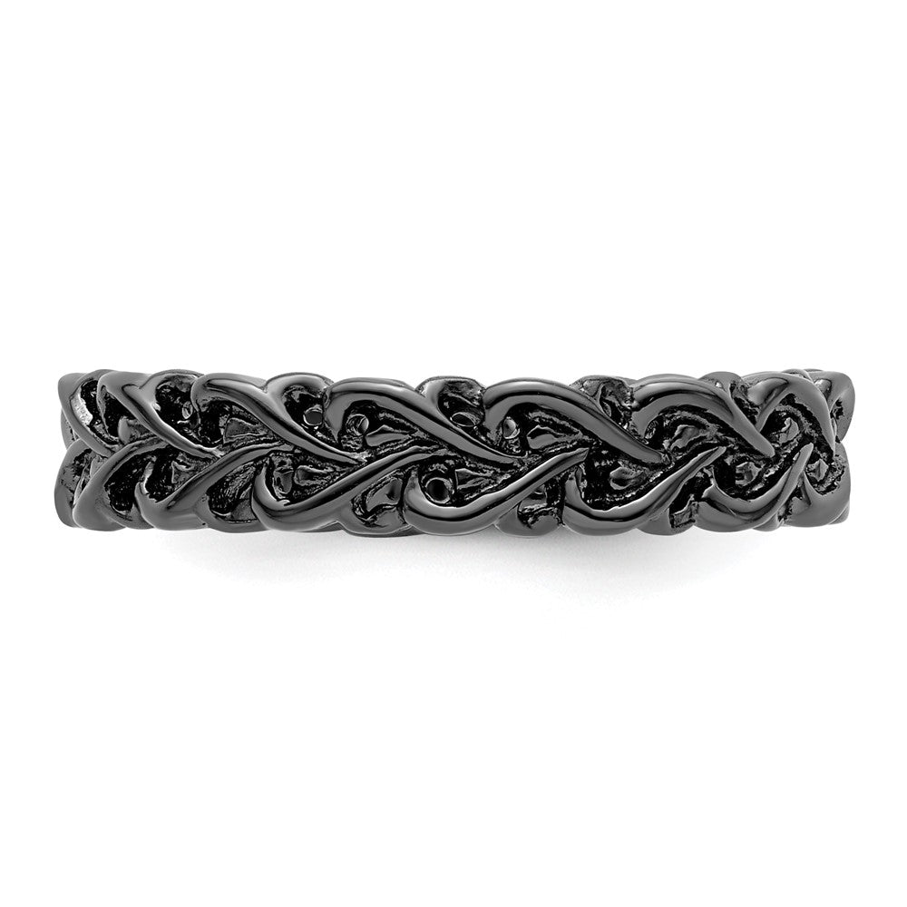 Sterling Silver Stackable Expressions Black-plated Carved Size -5