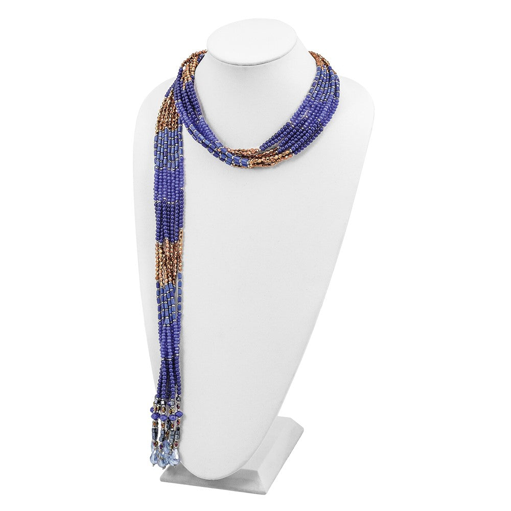 Blue Bronze and Metallic Glass Beads Drape Necklace