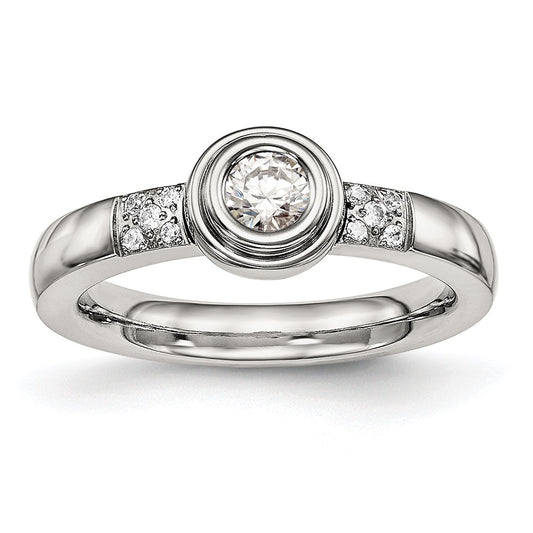 Stainless Steel Polished CZ Ring Size - 5