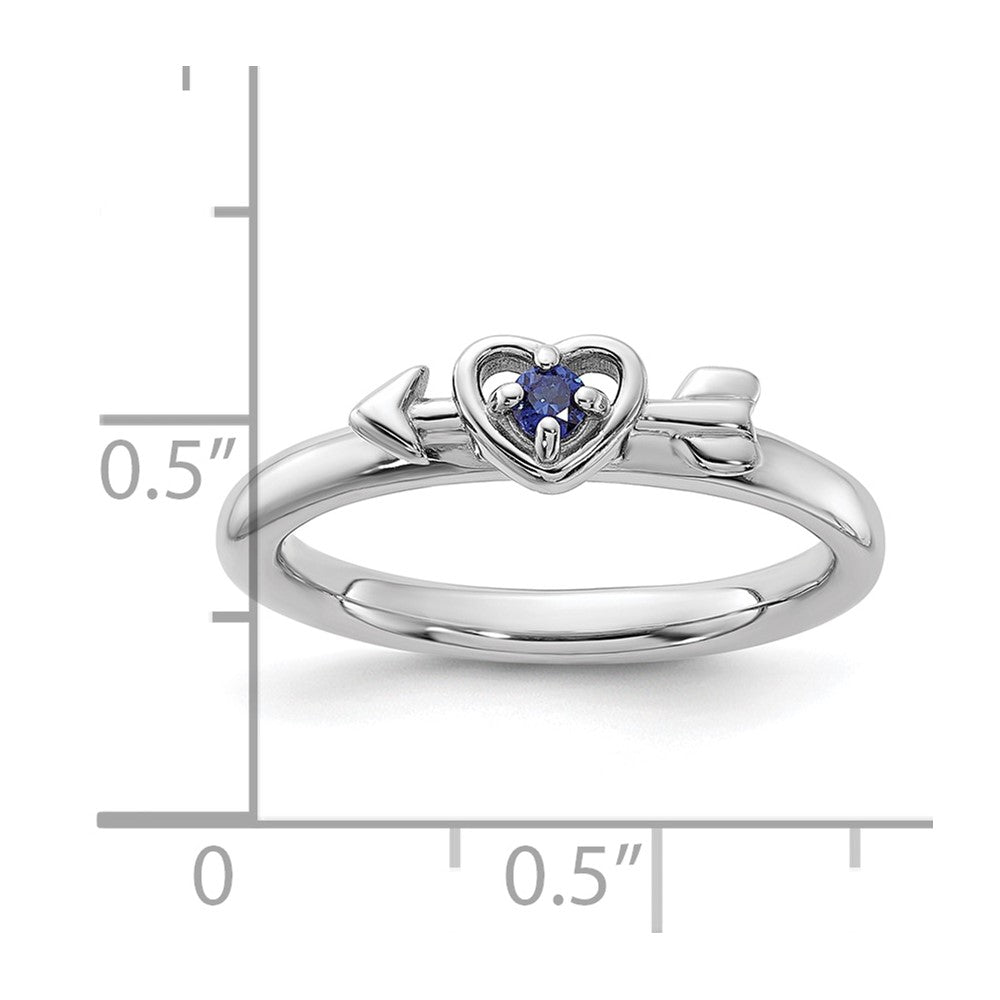Sterling Silver Stackable Expressions Rhodium-plated Created Sapphire Heart with Arrow Ring Size -7