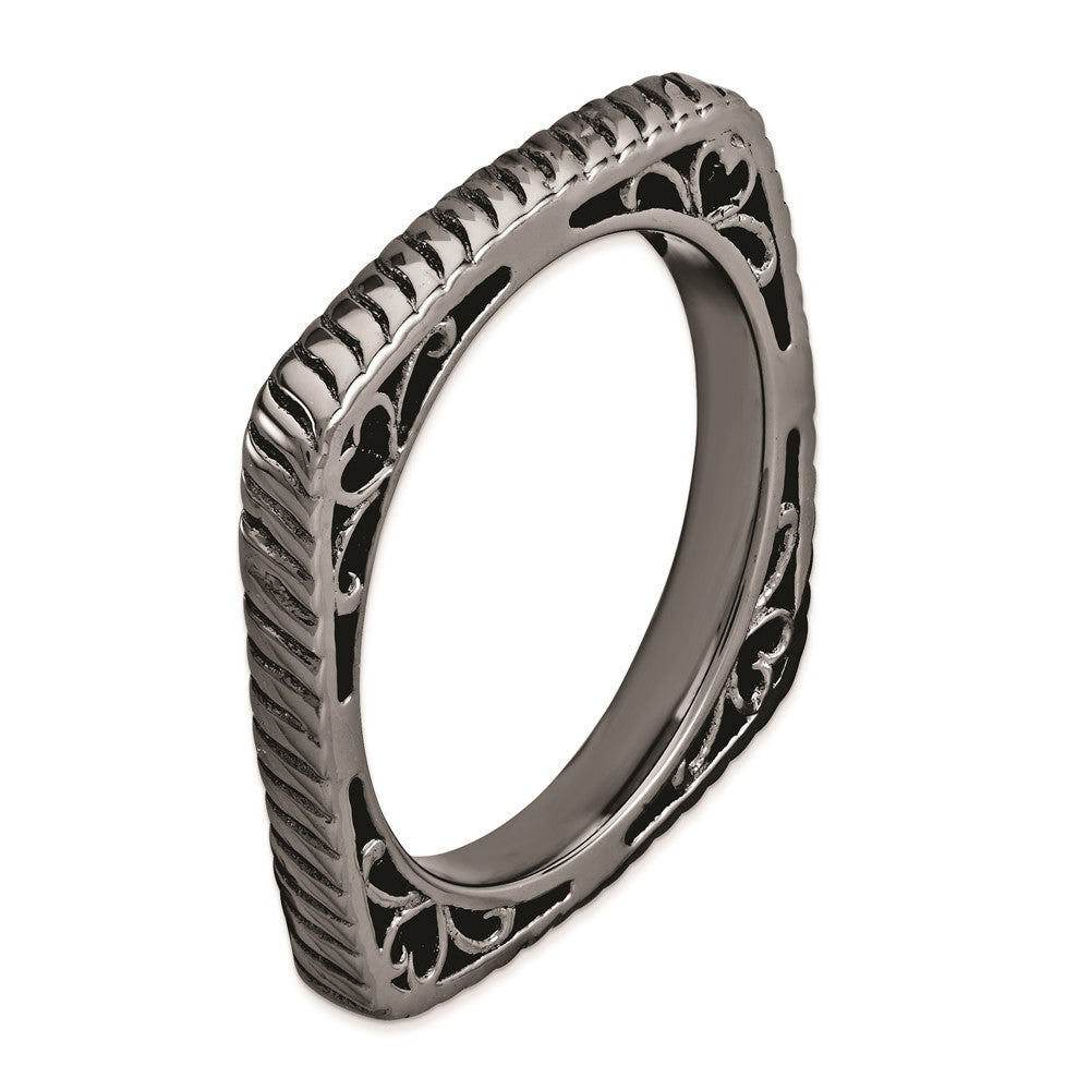 Sterling Silver Stackable Expressions Polished Black-plate Square Ring
