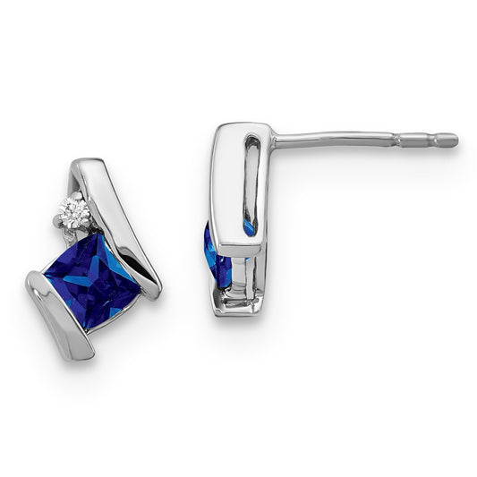 Sterling Silver Created Sapphire & Diamond Earrings