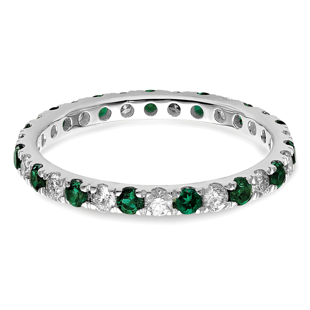 14k White Gold 3/8 carat Lab Grown Diamond VS/SI+ G+ and Lab Created Emerald Size 4.5 Eternity Band
