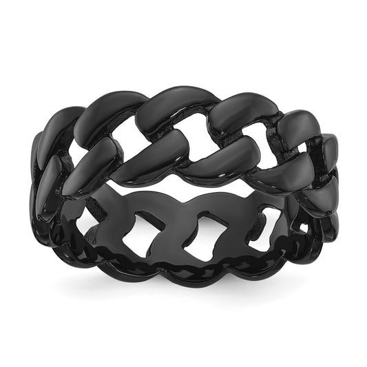 Chisel Stainless Steel Polished Black IP-plated 8mm Curb Link Band Size - 11.5