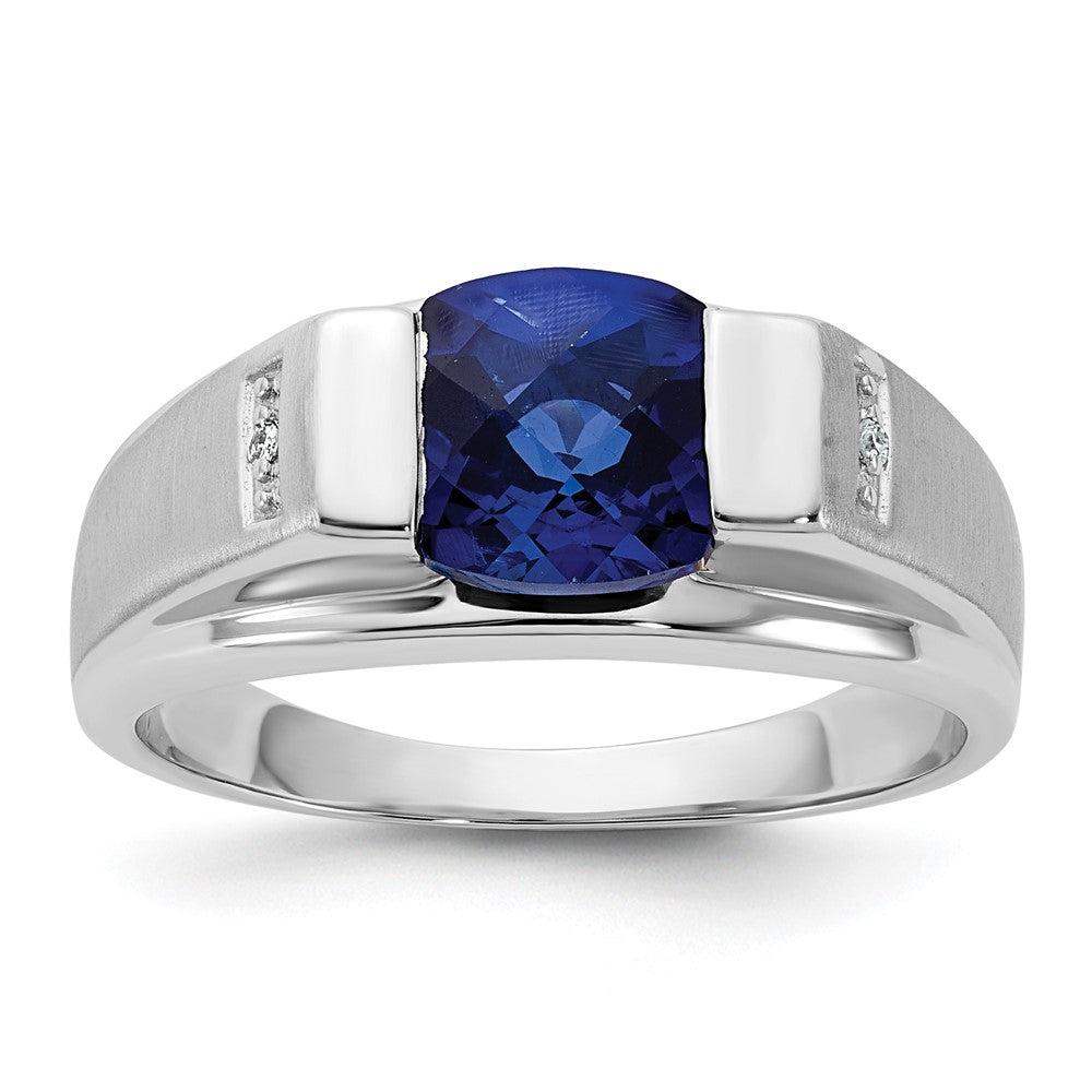 Sterling Silver Satin & Polished ANC CR Sapphire & Diamond Ring