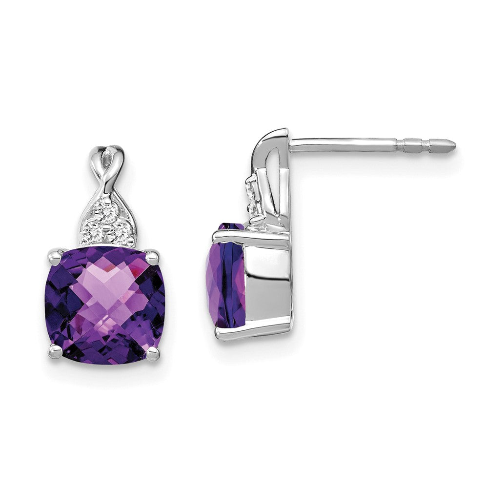 14K White Gold Checkerboard  Amethyst and Diamond Earrings