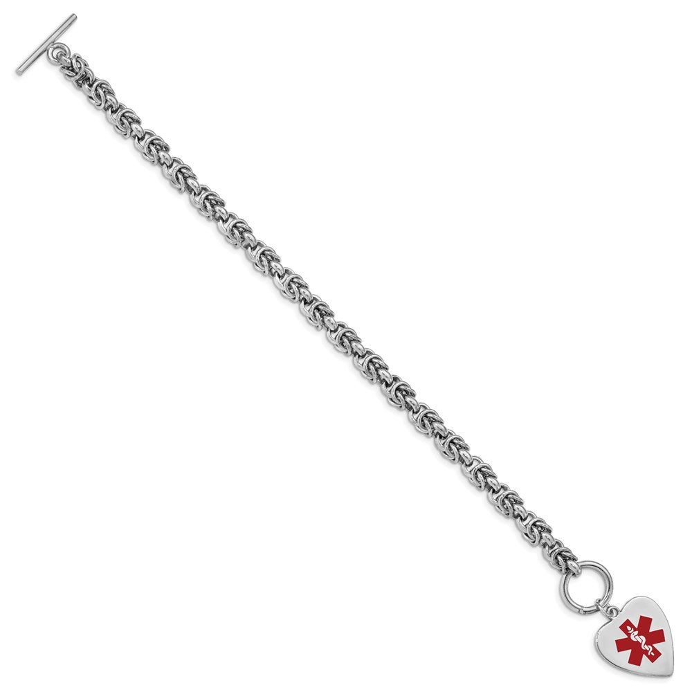 Sterling Silver RH-pltd Engraveable Enamel Heart Medical ID Bracelet 7.75 inches
