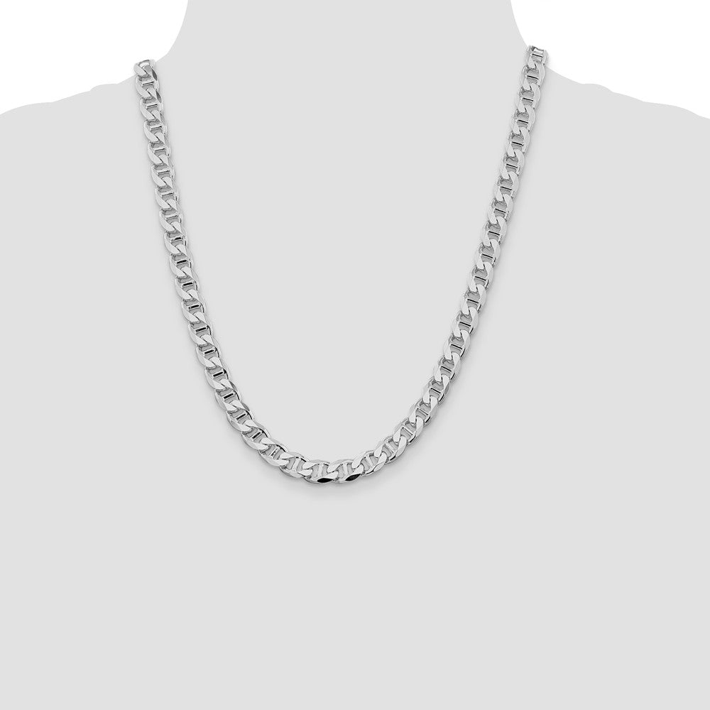 Sterling Silver Rhodium-plated 8.25mm D/C Flat Anchor Curb Chain 22 Inches