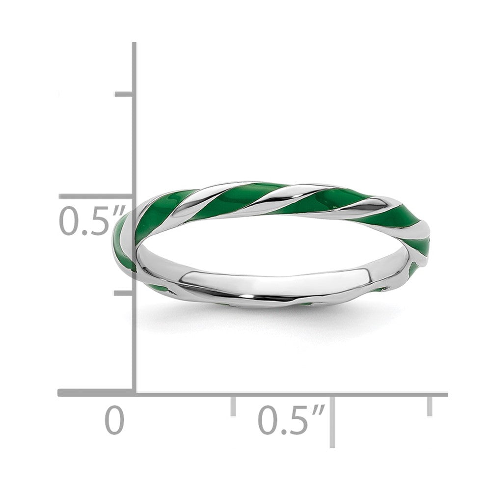 Sterling Silver Stackable Expressions Twisted Green Enameled Ring Size -6