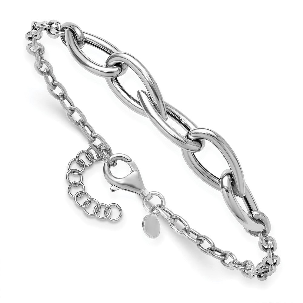Sterling Silver RH-plate Polish Fancy Link w/ 1in ext. Bracelet 8  inches