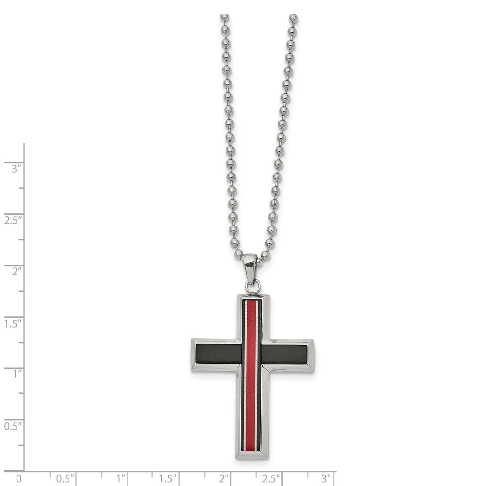 Stainless Steel Brushed & Polished w/Fiber Glass Cross 22 inch Necklace