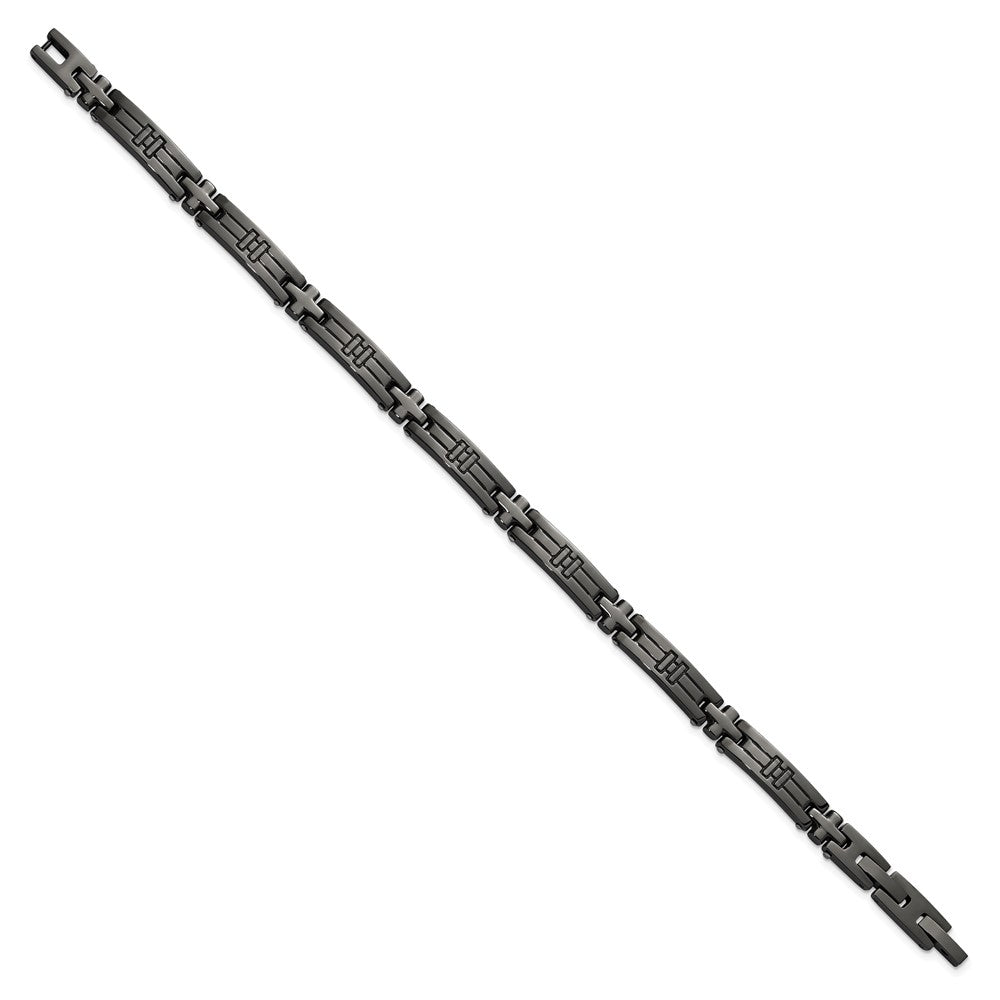 Chisel Stainless Steel Polished Gun Metal IP-plated Cross Link 8.25 inch Plus a .5 inch Extension Bracelet 8.75 inches