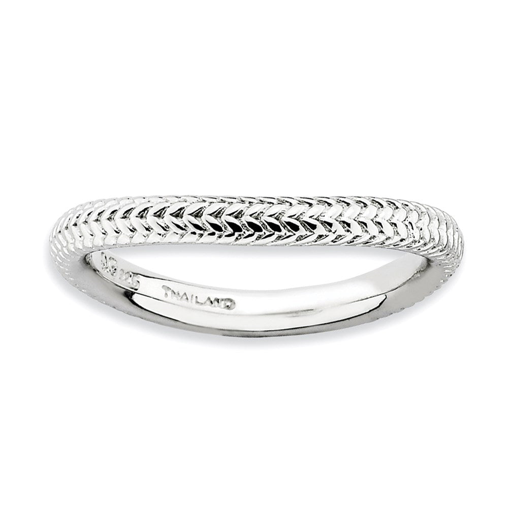 Sterling Silver Stackable Expressions Polished Rhodium-plate Wave Ring