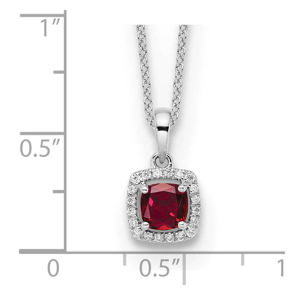 10k White Gold 1/10 carat Lab Grown Diamond VS/SI+ G+ and Created Ruby 18 inch Pendant Necklace