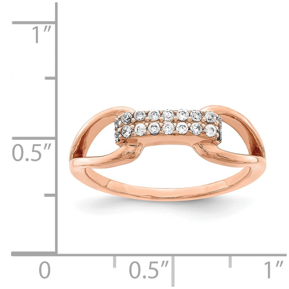 Sterling Silver Rose-tone Rectangular CZ Ring