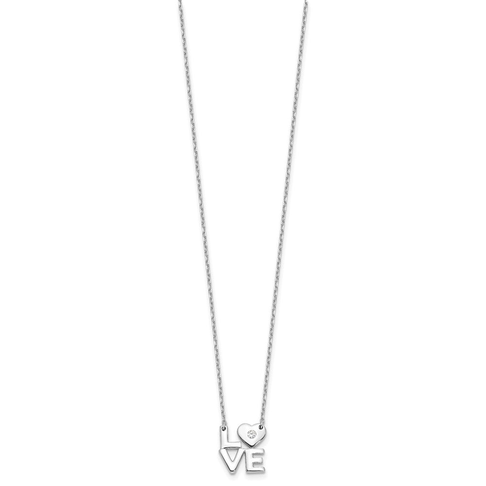 Sterling Silver Rhodium-plated CZ LOVE 16in w/2in ext. Necklace 16 Inches