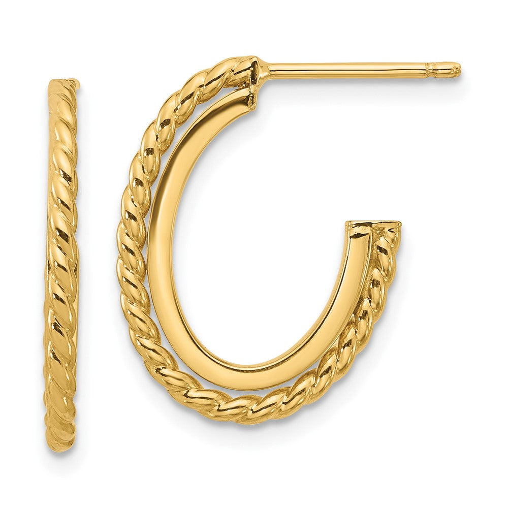 14K Yellow Gold High Polish & Rope Hoop Earrings