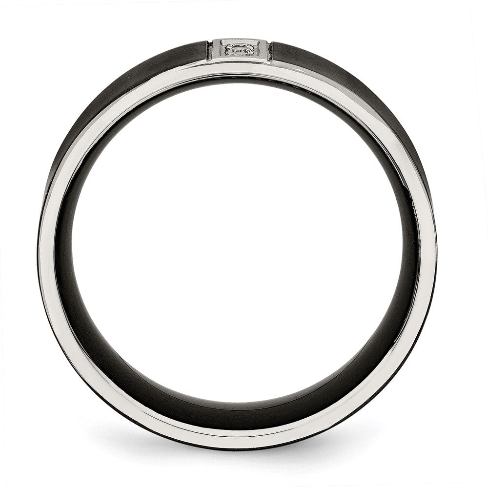 Stainless Steel Brushed Black IP-plated w/CZ 8mm Flat Size - 12.5