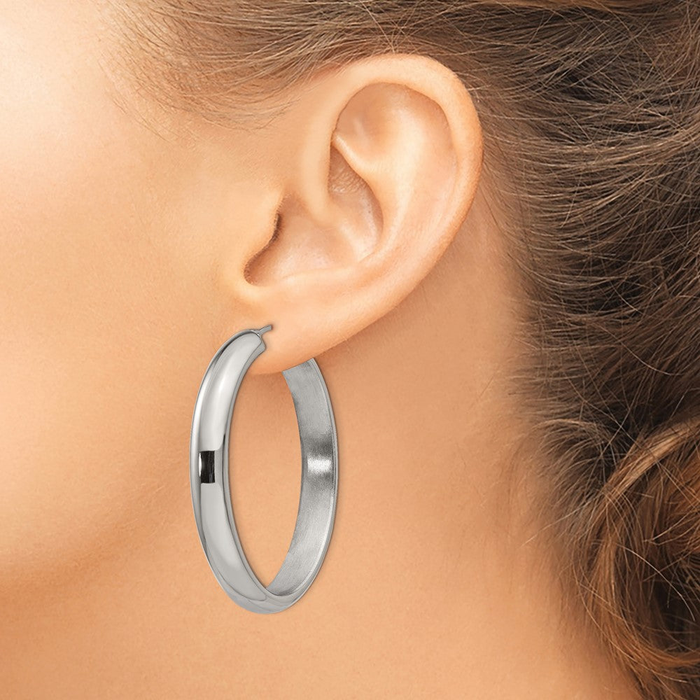 Stainless Steel Polished Hollow Oval Hoop Earrings