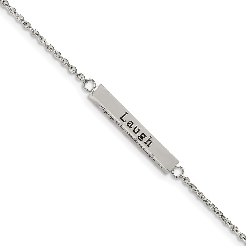 Stainless Steel Polished w/CZ ENJOY 16in w/2in ext Bar Necklace