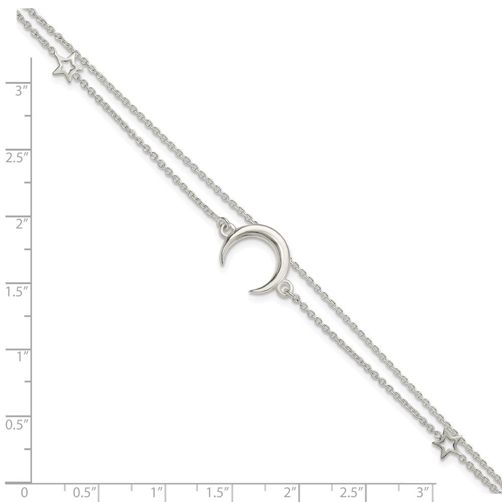 Sterling Silver Polished Moon and Stars 2-strand 7.5in Bracelet 7.5 inches