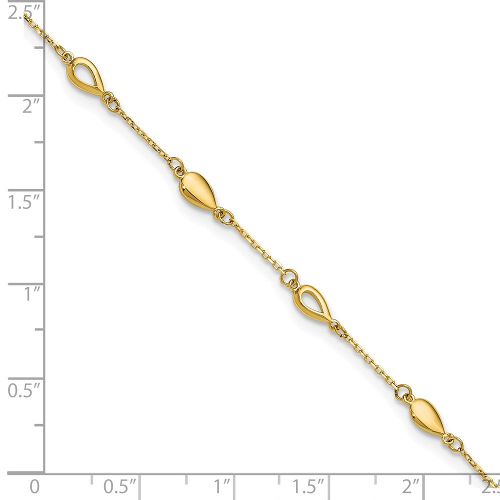 14K Polished Teardrop Station 9in Plus 1in ext. Anklet
