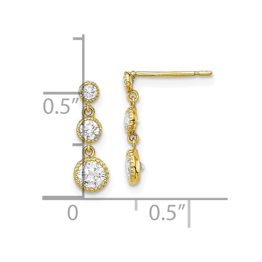 10K CZ 3 Stone Dangle Earrings