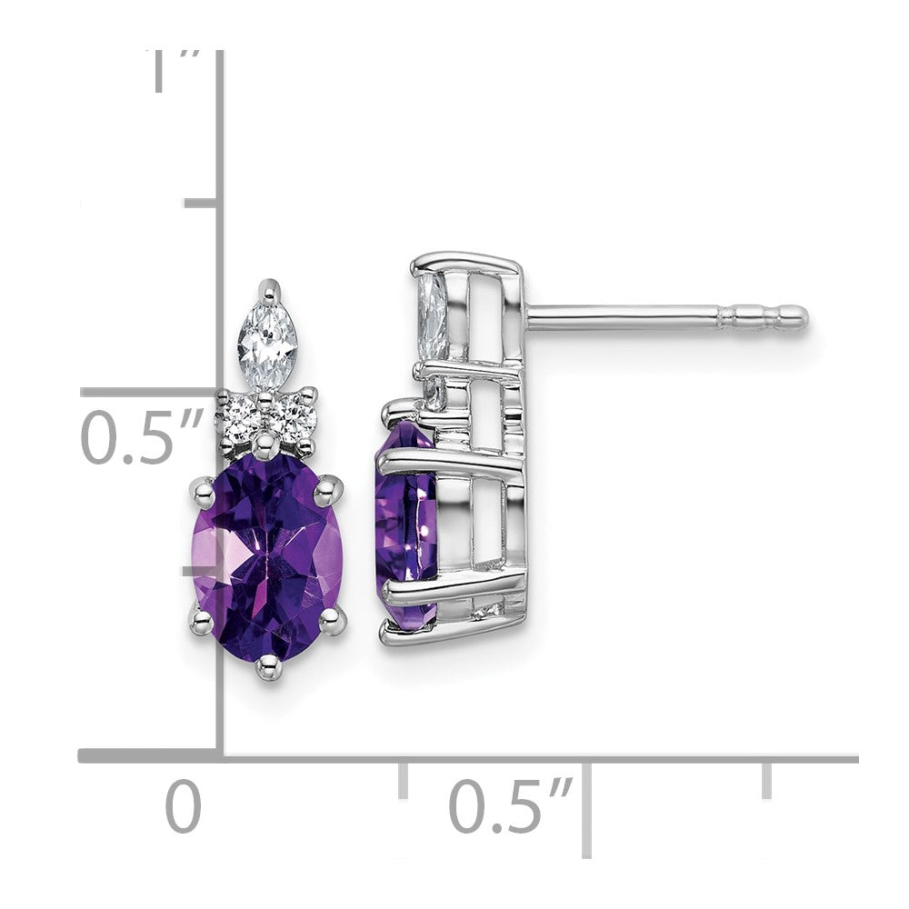 14K White Gold Polished Diamond and Amethyst Twisted Post Earrings