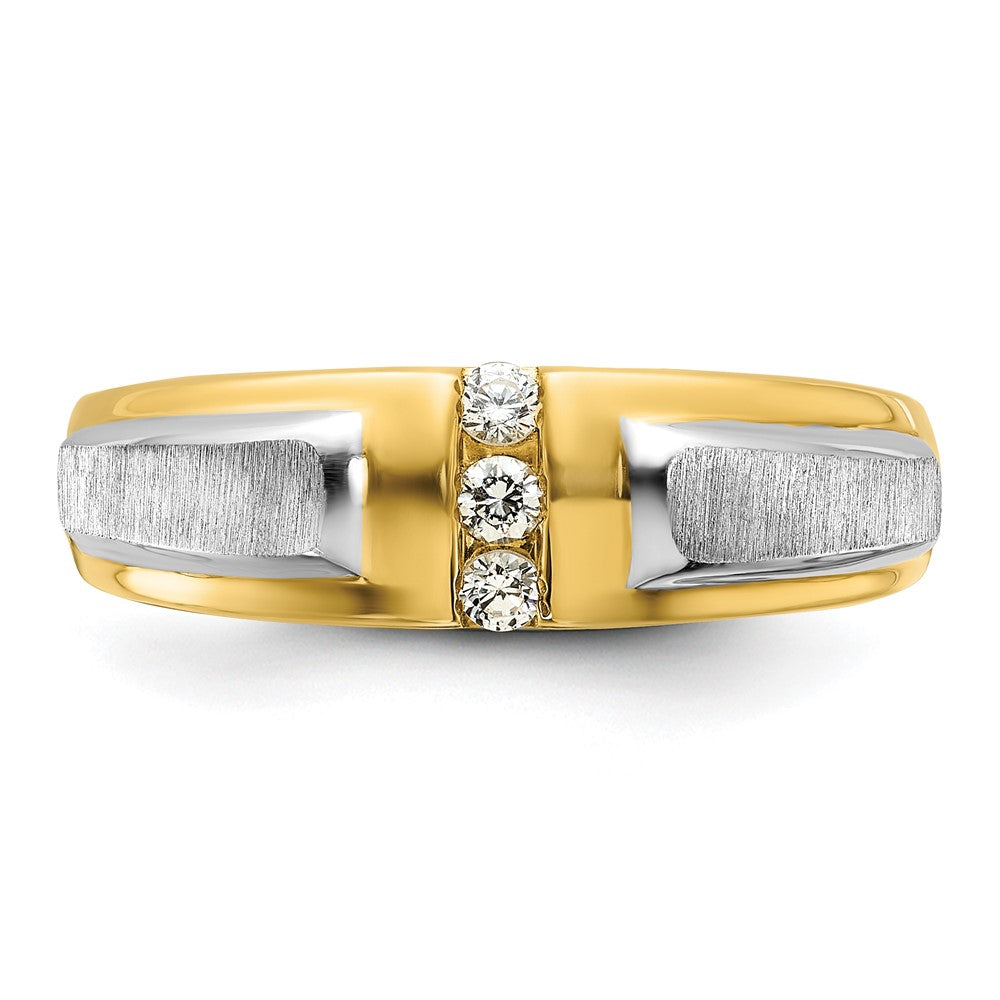 IBGoodman 14k Two Tone 1/8 carat Lab Grown Diamond VS/SI+ G+ Complete Polished and Satin Men's Three Stone Ring