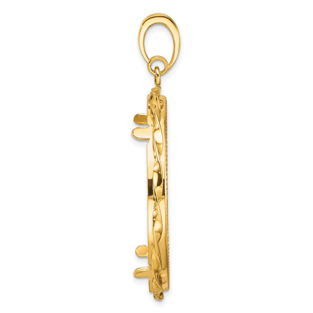Wideband Distinguished Coin Jewelry 14k Polished Hand Twisted Ribbon and Diamond-cut 32.7mm Prong Coin Bezel Pendant